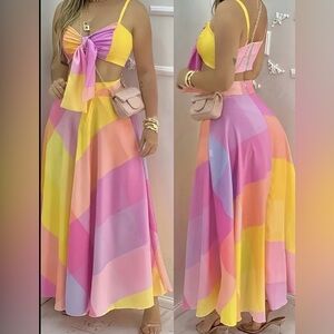 NEW - Skirt Set, Polyester Tie-Front Crop Top, Half-Length Skirt, Zipper Detail